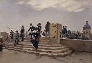 Jean Beraud A Windy Day on the Pont des Arts Spain oil painting artist